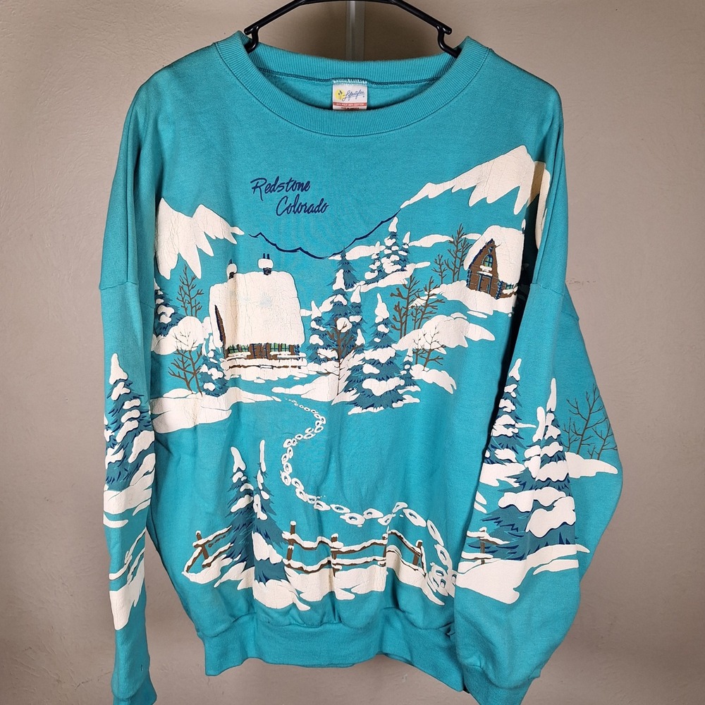 Lifestyles 90s Vtg Colorado Mountains Nature 3D All Over Puff‎ Print Sweatshirt